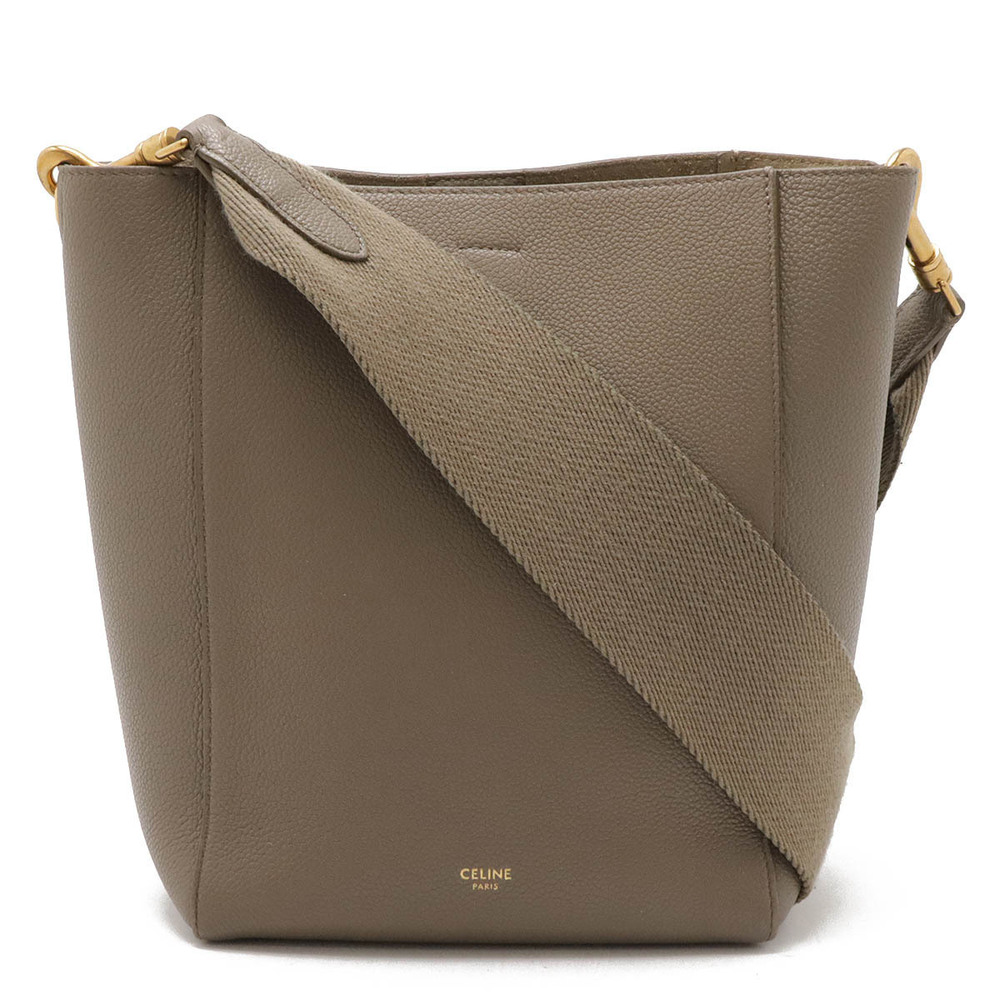 Celine Sangle Bucket Shoulder Bag Hobo Leather Greige Gray